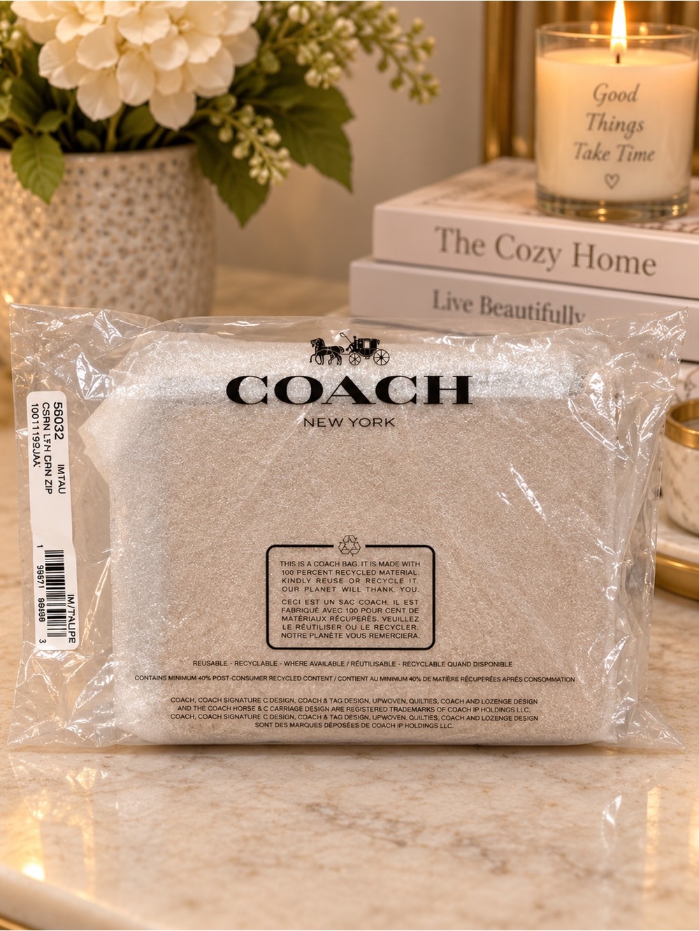 Coach Corner Zip Wristlet Crossgrain Leather Taupe NWT - Picture 6 of 6